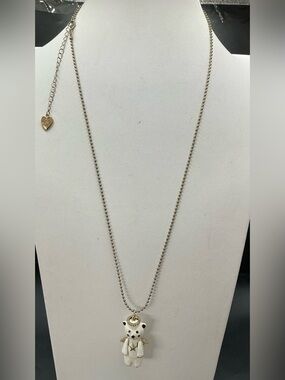BETSEY JOHNSON GOLD TONE WHITE EMAMEL 3D ANGEL BEAR LONG PENDANT NECKLACE